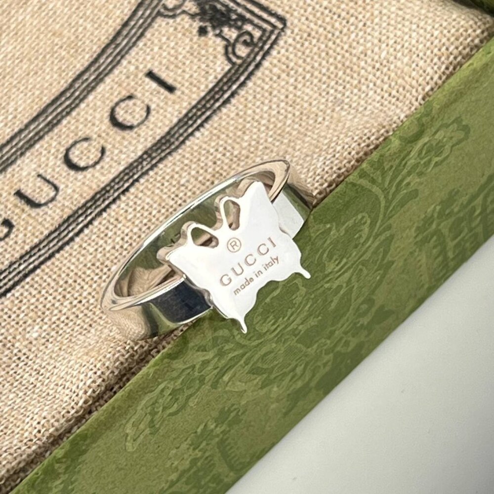 Authentic gucci sterling silver women's ring butterfly ring size 8 with box